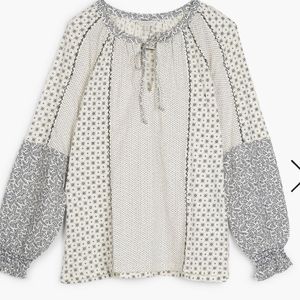 Lucky Brand - 100% Cotton Mixed Print Peasant Top